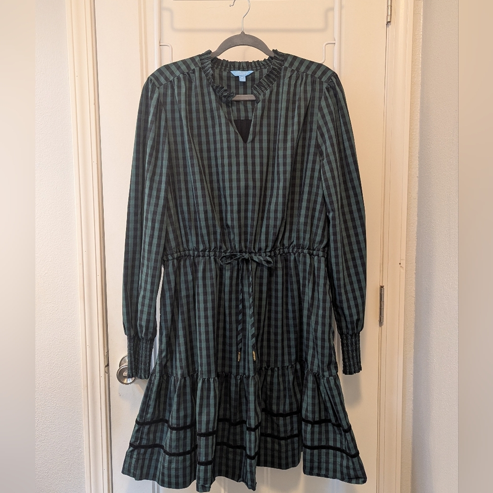 Draper James Green and Black Plaid Midi Dress. Size XL.